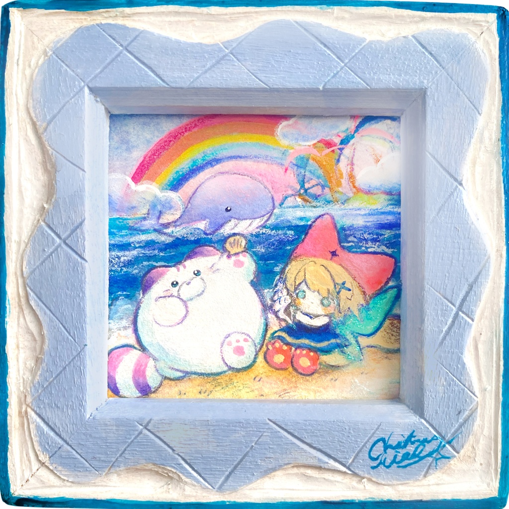 手彫り額入り原画② Beachcombing