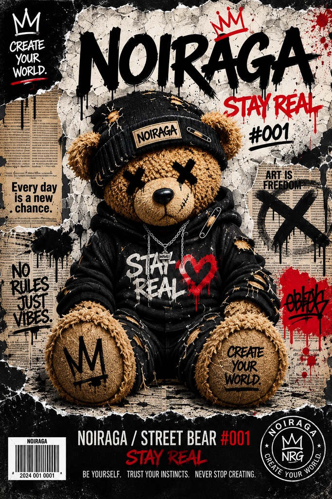 STAY REAL|NOIRAGA STREET BEAR #001|A3 Digital Art Poster