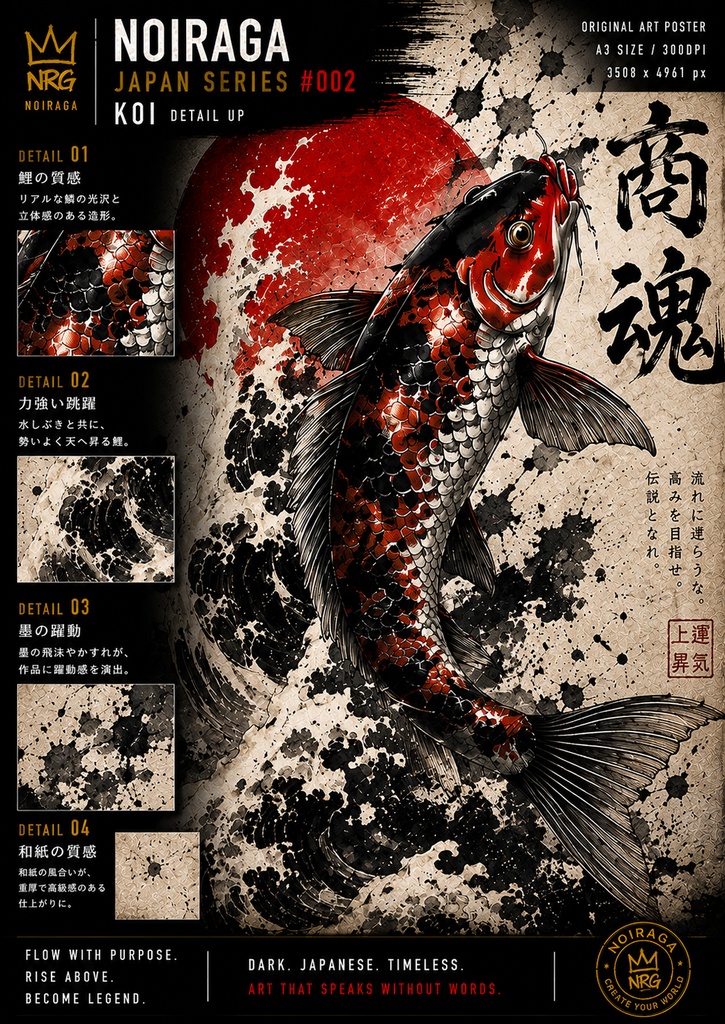 KOI|NOIRAGA JAPAN SERIES #002|A3 Digital Art Poster