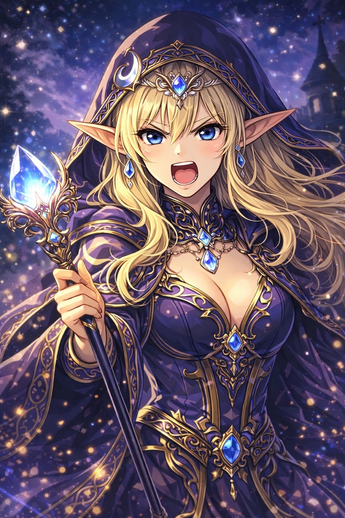 金髪エルフ魔法使いの表情差分セット