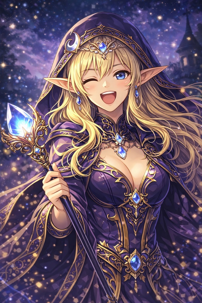 金髪エルフ魔法使いの表情差分セット