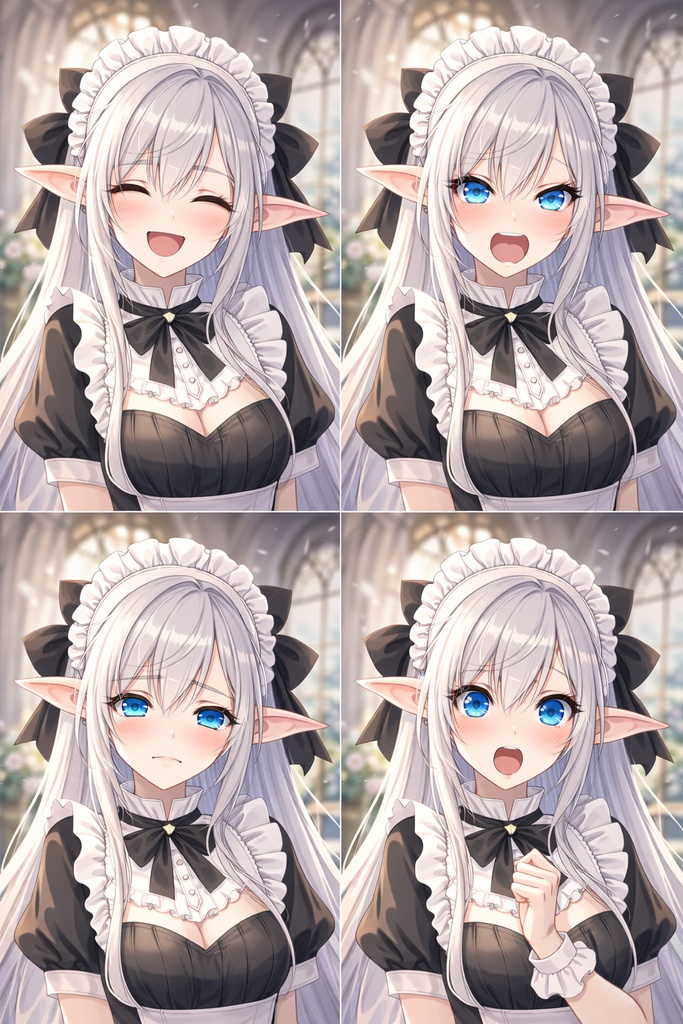 【豪華版：ポーズ2種＋表情4種＋ラフ付】銀髪エルフのメイドさん素材集
