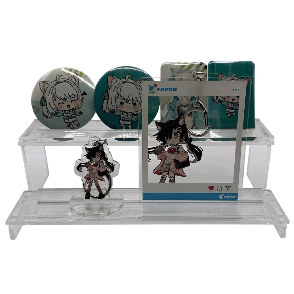 グッズディスプレイアクリルひな壇【缶バッジアクキースタンドセット】 - 2段
