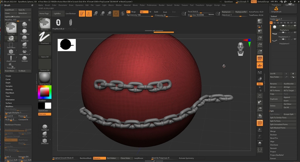 チェーン (鎖) ブラシ .zbpファイル (ZBrush)