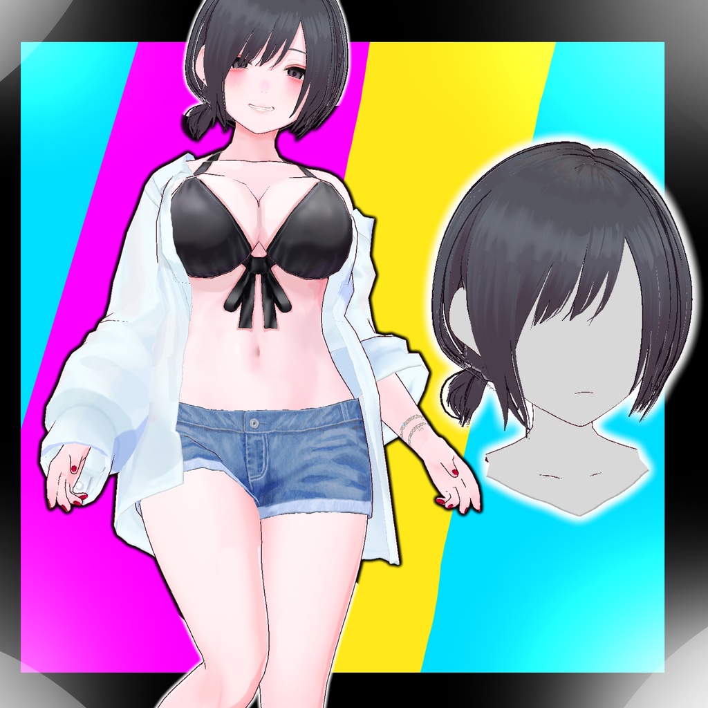 ［髪型 衣装 vroidファイル］肌付き水着+ショートサイドテール image