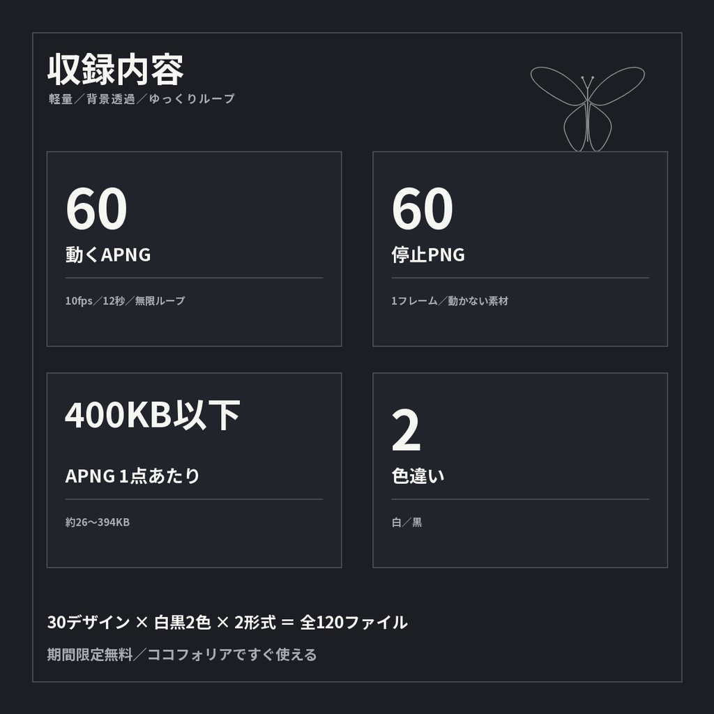 【期間限定無料/ココフォリア】線と余白|雑誌風の動く線画APNG60点+停止PNG60点