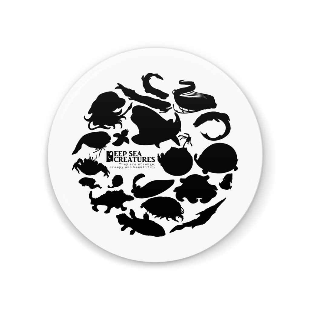 深海生物サークル 黒シルエット 缶ミラー もちもち屋 Booth