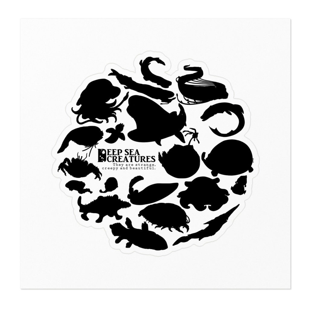 深海生物サークル (黒シルエット) ステッカー