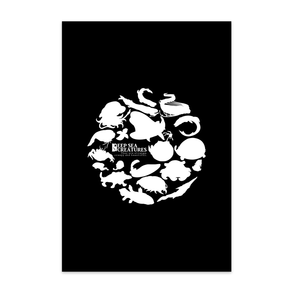 深海生物サークル (白シルエット) ポストカード(10枚セット)