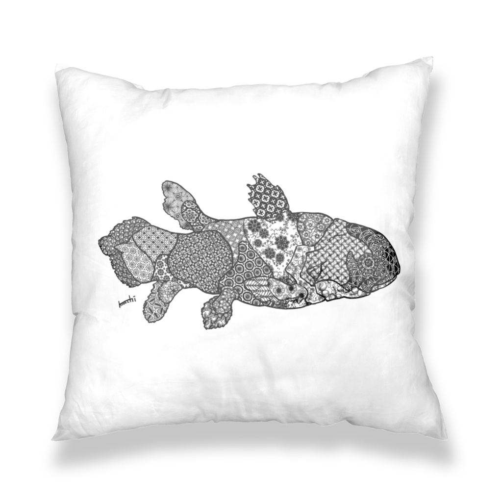 花とシーラカンス クッションカバー