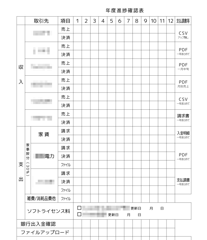 記帳進捗確認表