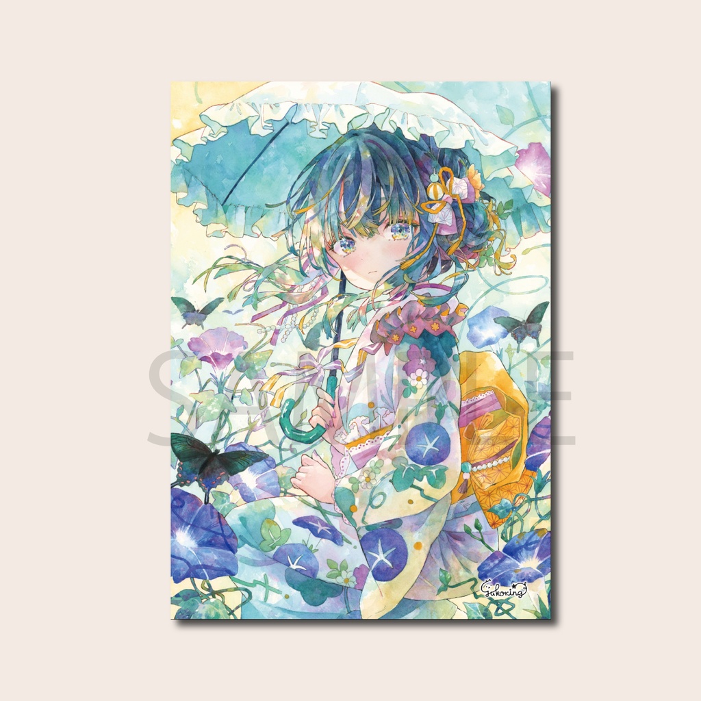 【自家通販】キャンバスアート「朝顔、日傘をさす少女」