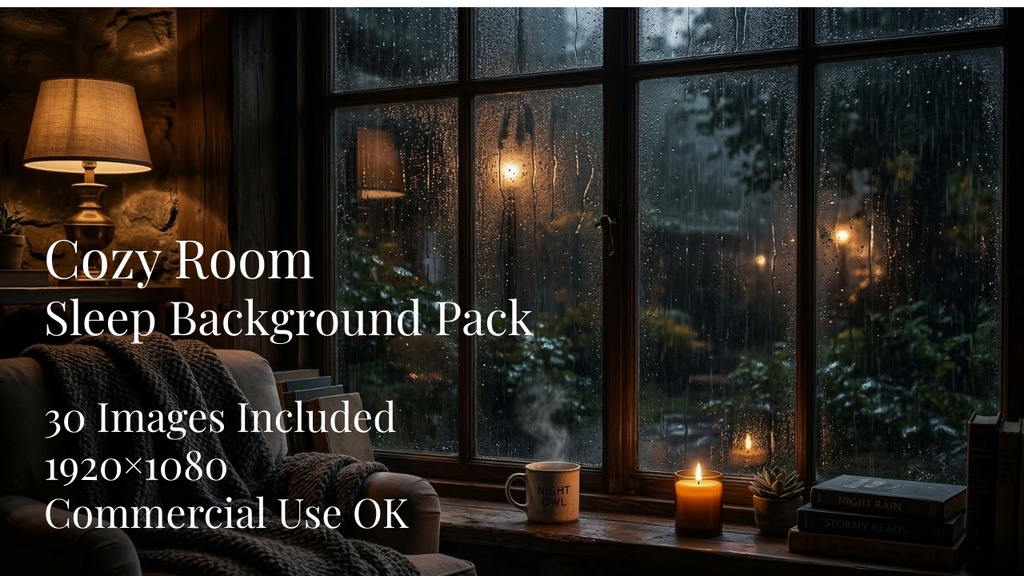 【睡眠動画背景素材】Cozy Room Sleep Background Pack（30枚 / 1920×1080 / 商用利用OK / ASMR / 作業用BGM）