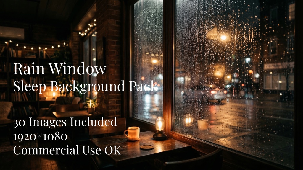 【睡眠動画背景素材】Rain Window Sleep Background Pack（30枚 / 1920×1080 / 商用利用OK / ASMR / 作業用BGM）
