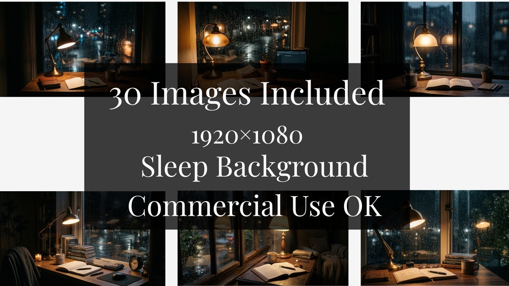 【睡眠動画背景素材】Rain Window Sleep Background Pack(30枚 / 1920×1080 / 商用利用OK / ASMR / 作業用BGM)