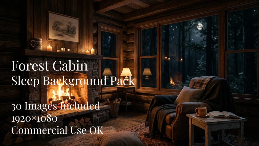 【睡眠動画背景素材】Forest Cabin Sleep Background Pack（30枚 / 1920×1080 / 商用利用OK / ASMR / 作業用BGM）