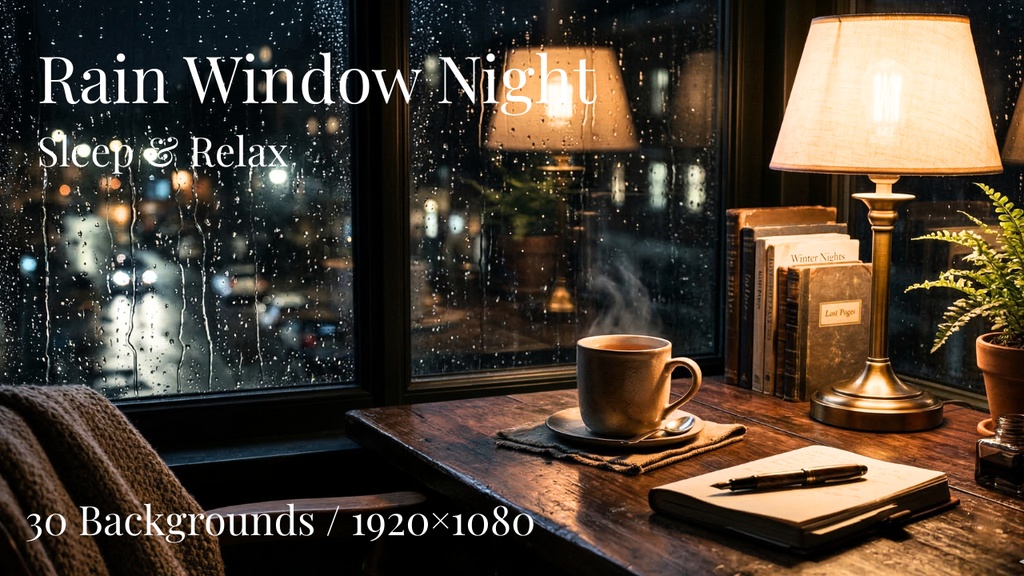 Rain Window Night – Sleep & Relax Background Pack (30 Images / 1920×1080)