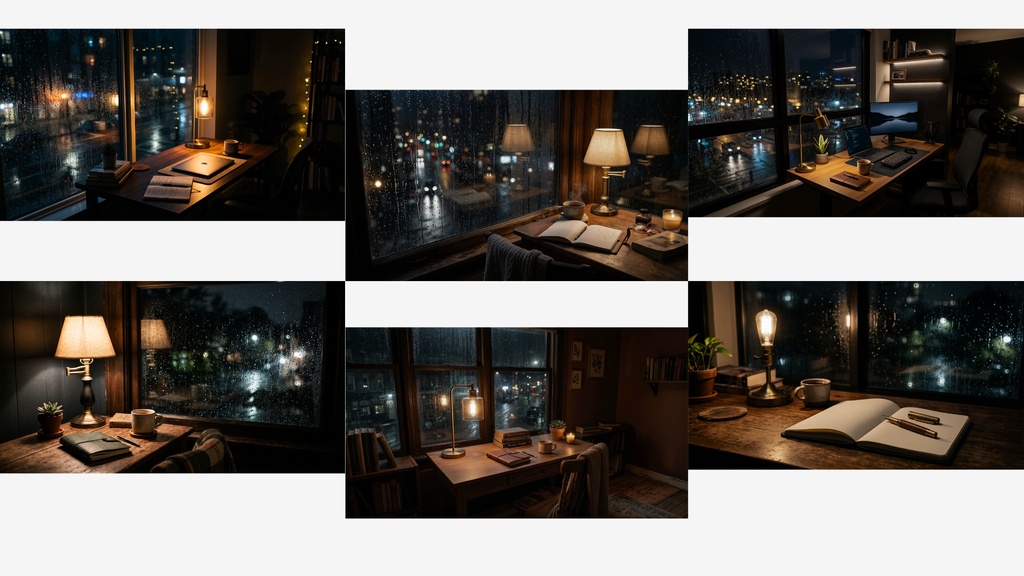 Rain Window Night – Sleep & Relax Background Pack (30 Images / 1920×1080)