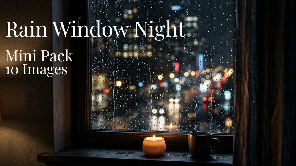 雨の窓辺の夜 背景素材ミニパック（10枚 / 1920×1080）