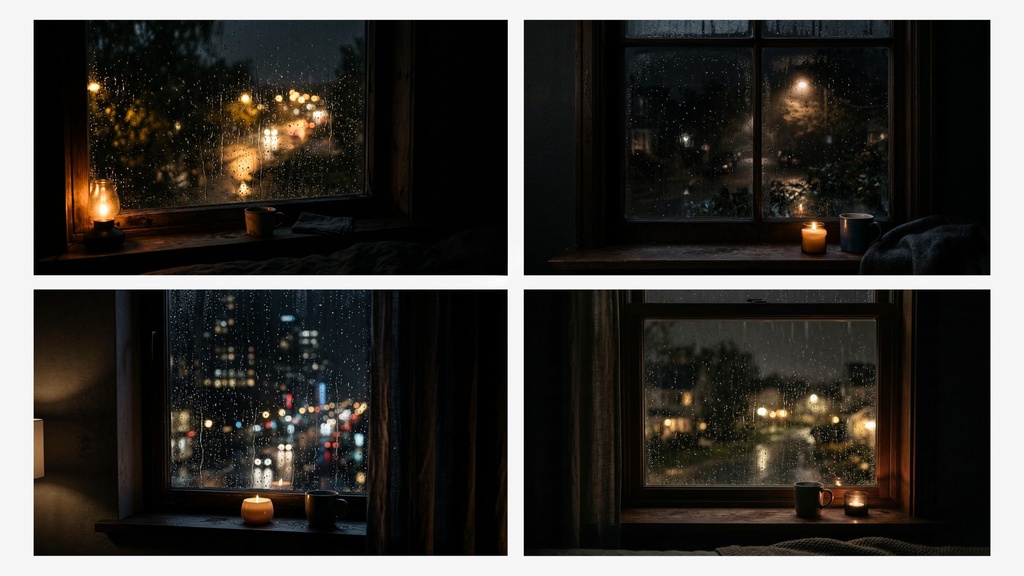 雨の窓辺の夜 背景素材ミニパック(10枚 / 1920×1080)