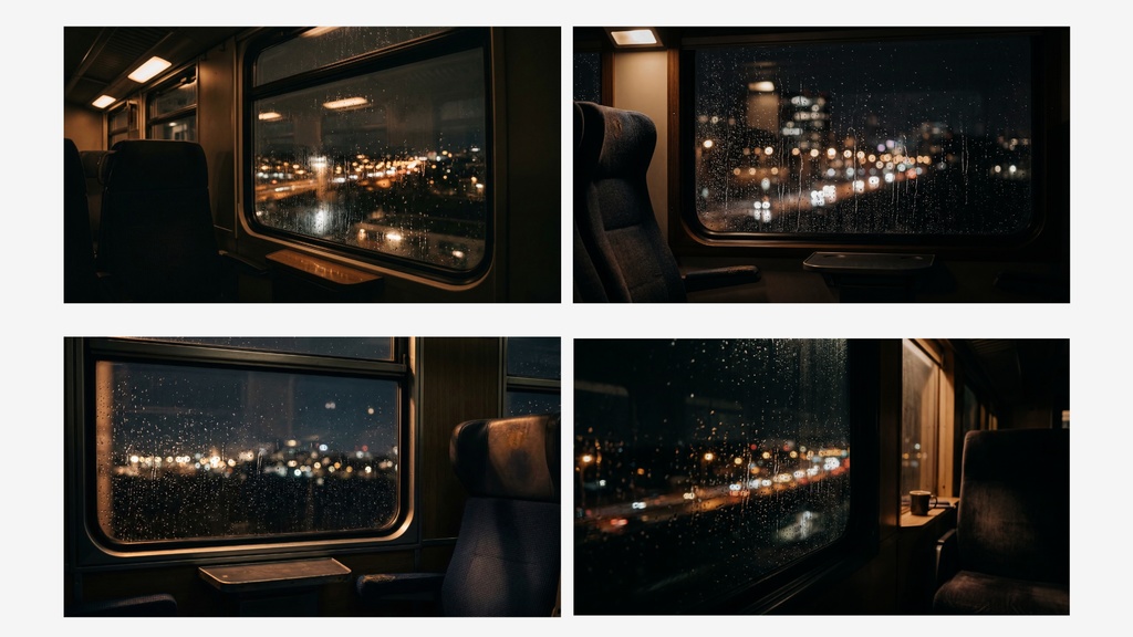 雨の電車内の夜 背景素材ミニパック(10枚 / 1920×1080)