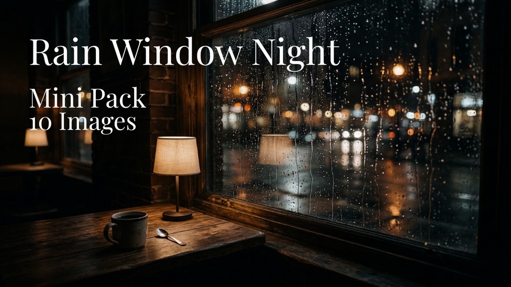 雨のカフェの夜 背景素材ミニパック（10枚 / 1920×1080）