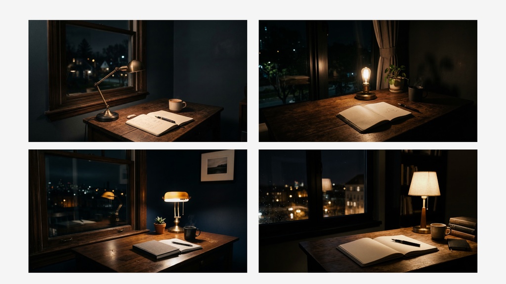 夜の勉強デスク 背景素材ミニパック(10枚 / 1920×1080)