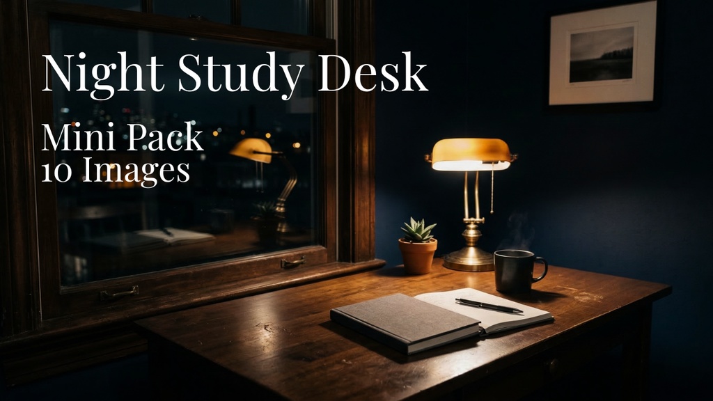 夜の勉強デスク 背景素材ミニパック（10枚 / 1920×1080）