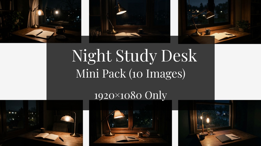 夜の勉強デスク 背景素材ミニパック(10枚 / 1920×1080)