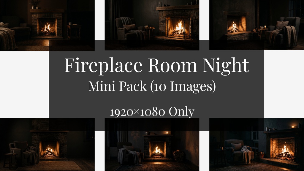 暖炉のある部屋の夜 背景素材ミニパック(10枚 / 1920×1080)