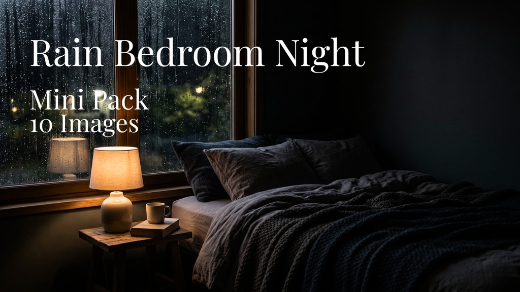 雨の寝室の夜 背景素材ミニパック（10枚 / 1920×1080）