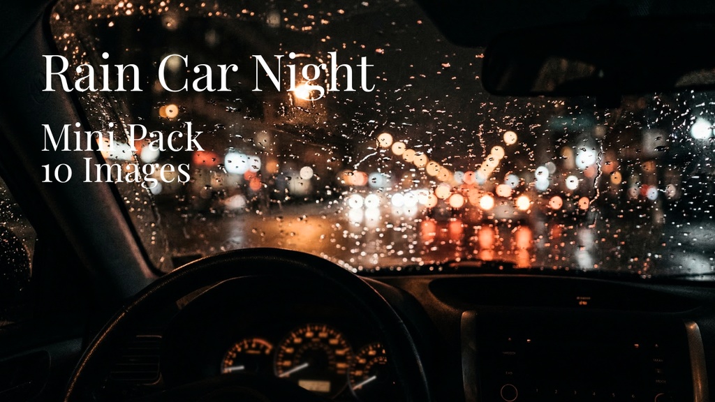 雨の車内の夜 背景素材ミニパック（10枚 / 1920×1080）