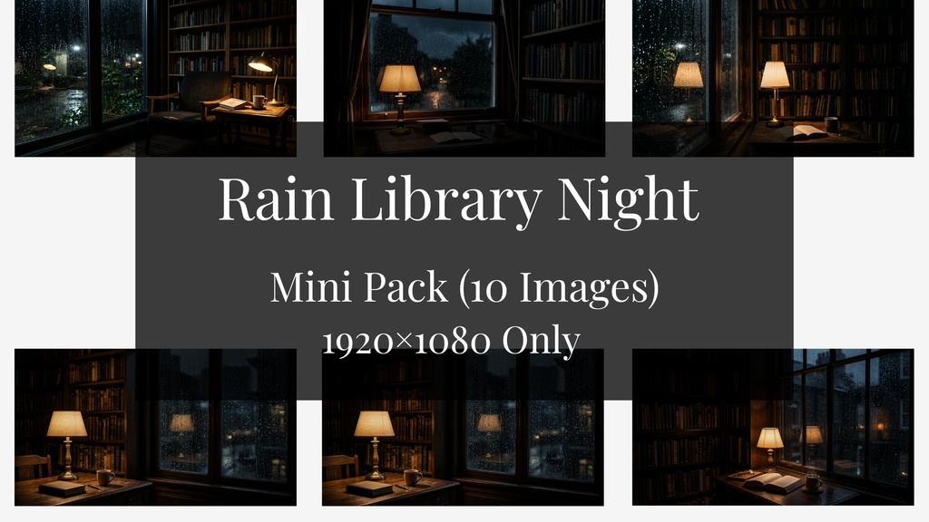 雨の図書館の夜 背景素材ミニパック(10枚 / 1920×1080)