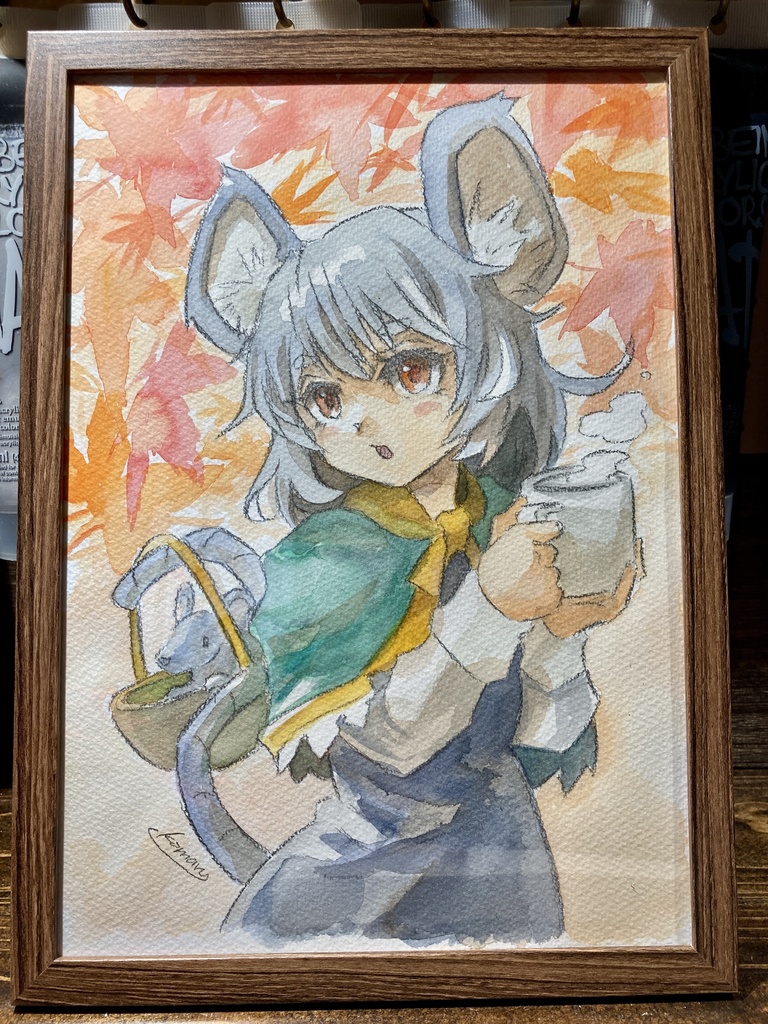 【 東方project / 手描きイラスト原画 / 透明水彩 】珈琲とナズーリン