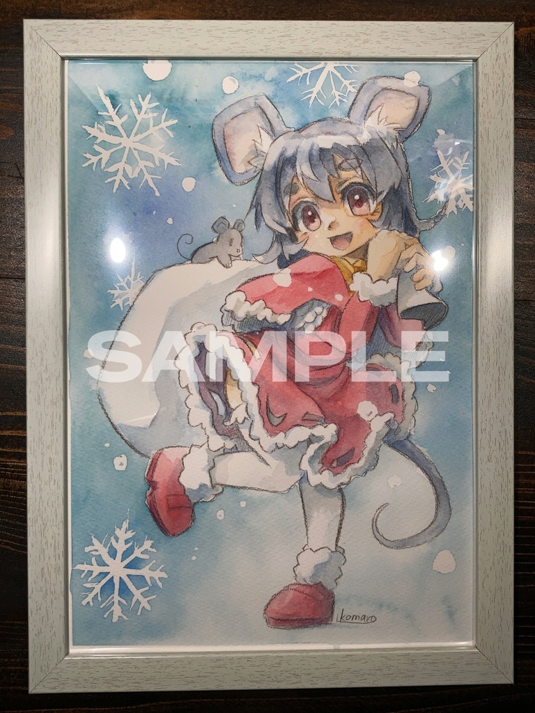 【 東方project / 手描きイラスト原画 / 透明水彩 】サンタ衣装ナズーリン