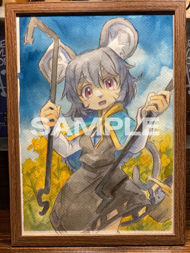 【 東方project / 手描きイラスト原画 / 透明水彩 】ナズーリンと菜の花