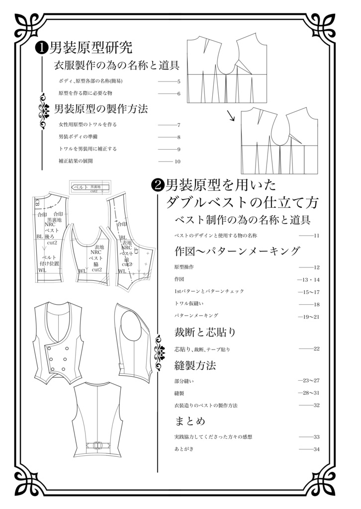 男装原型研究レポートと原型から作るダブルベスト
