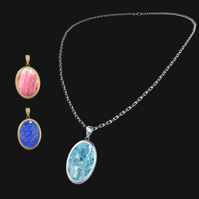 【VRChat】天然石ネックレス 3種セット(ラリマー ラピスラズリ インカローズ)