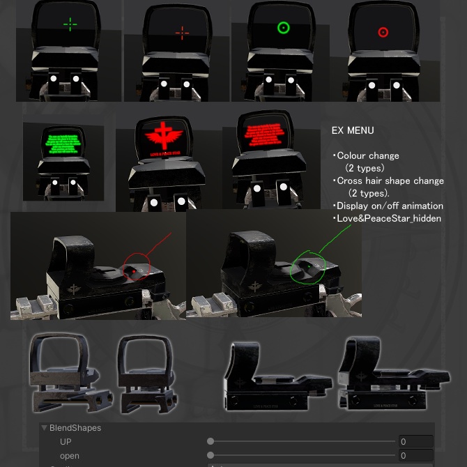 ※拡張アイテムです Seeker専用パーツ【オリジナル3Dモデル】 Love & Peace Star リフレックスサイト ドットサイト VRChat想定 パーティクル