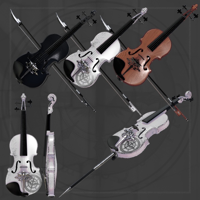【オリジナル3Dモデル】Edel Kreis -エーデルクライス-【楽器型魔法武器】VRChat想定 パーティクルやギミック付き バイオリン パイルバンカー 魔法武器