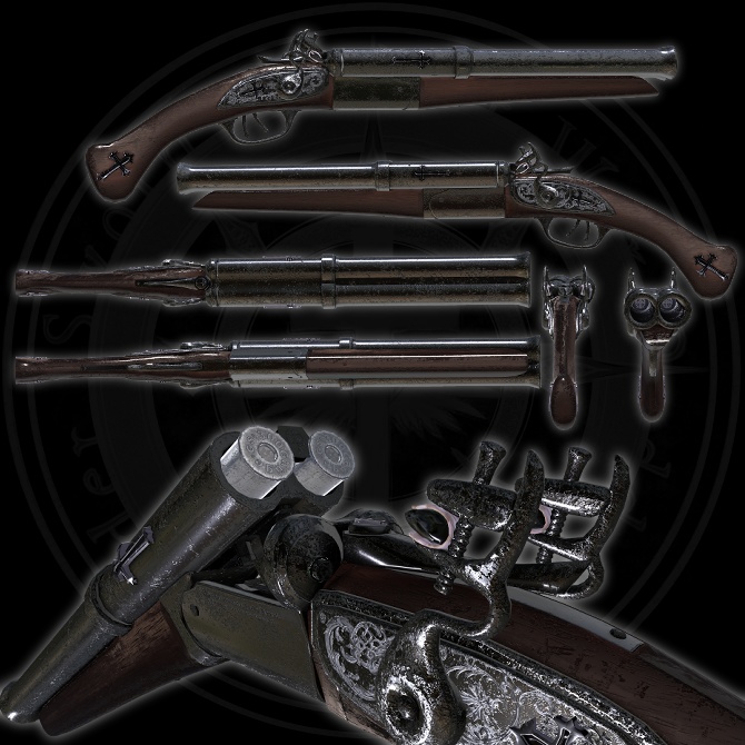 【オリジナル3Dモデル】Avenger Nadir -アベンジャーネイディア-【ダブルバレルショットガン】VRChat想定 パーティクルやギミック付き ダブルバレル ショットガン 中折式 水平二連 散弾銃 魔法銃