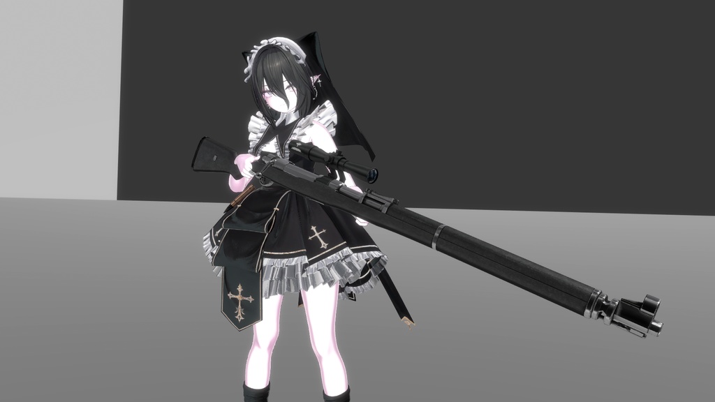 【オリジナル3Dモデル】Enforcer -エンフォーサー-【スナイパーライフル】VRChat想定 パーティクルやギミック付き ボルトアクション 狙撃 魔法 闇属性 対物ライフル