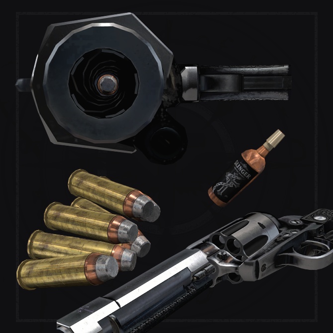 【オリジナル3Dモデル】Slinger-スリンガー-【シングルアクションリボルバー】VRChat想定 パーティクルやギミック付き シングルアクション リボルバー 光魔法 闇魔法 ウエスタン 機構 スケルトン