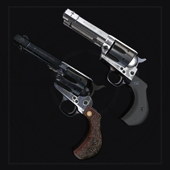 【オリジナル3Dモデル】Slinger-スリンガー-【シングルアクションリボルバー】VRChat想定 パーティクルやギミック付き シングルアクション リボルバー 光魔法 闇魔法 ウエスタン 機構 スケルトン