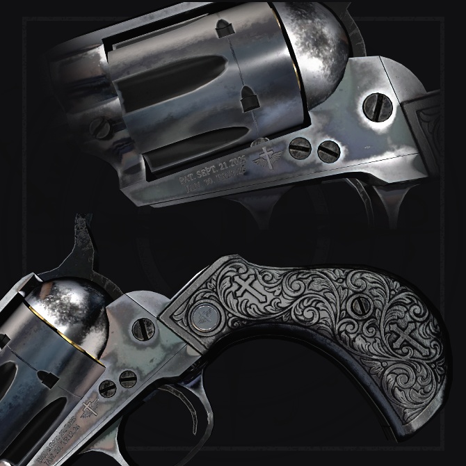 【オリジナル3Dモデル】Slinger-スリンガー-【シングルアクションリボルバー】VRChat想定 パーティクルやギミック付き シングルアクション リボルバー 光魔法 闇魔法 ウエスタン 機構 スケルトン