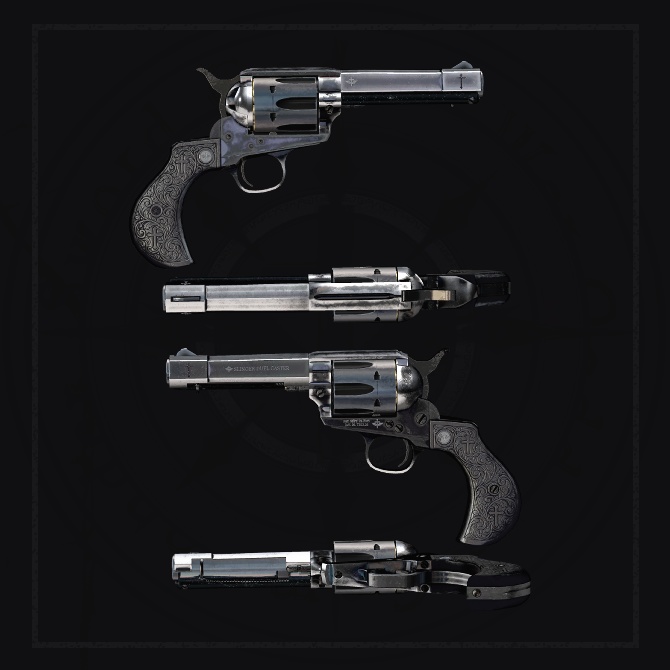 【オリジナル3Dモデル】Slinger-スリンガー-【シングルアクションリボルバー】VRChat想定 パーティクルやギミック付き シングルアクション リボルバー 光魔法 闇魔法 ウエスタン 機構 スケルトン