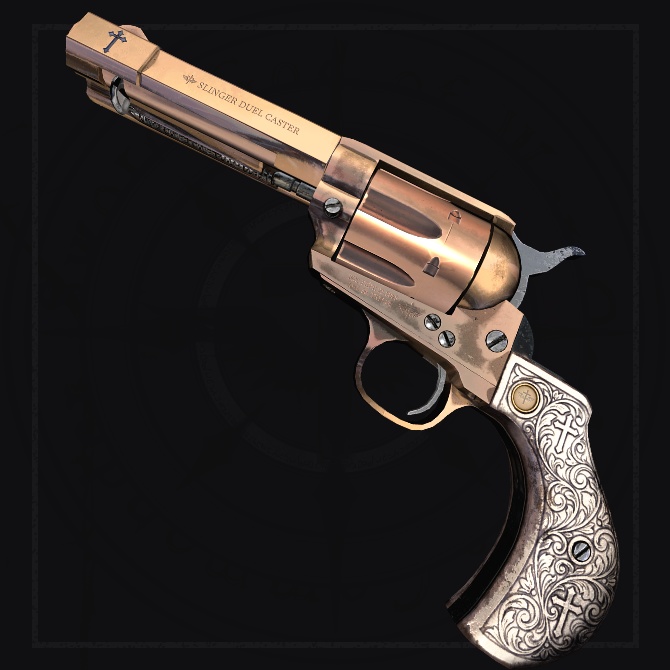 【オリジナル3Dモデル】Slinger-スリンガー-【シングルアクションリボルバー】VRChat想定 パーティクルやギミック付き シングルアクション リボルバー 光魔法 闇魔法 ウエスタン 機構 スケルトン