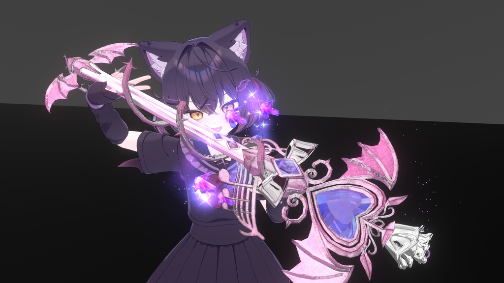 SALE!!【オリジナル3Dモデル】RagingNocturne -レイジングノクターン-【魔法のステッキ】VRChat想定 パーティクルやギミック付き 魔法武器 魔法少女 変身 クリスタル 爆発 指輪