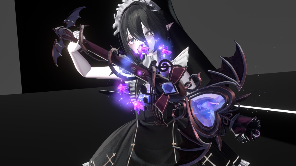 SALE!!【オリジナル3Dモデル】RagingNocturne -レイジングノクターン-【魔法のステッキ】VRChat想定 パーティクルやギミック付き 魔法武器 魔法少女 変身 クリスタル 爆発 指輪