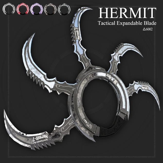 SALE!!【オリジナル3Dモデル】Hermit -ハーミット-【チャクラム】VRChat想定 パーティクルやギミック付き 魔法武器 手裏剣 投擲武器 展開式ブレード